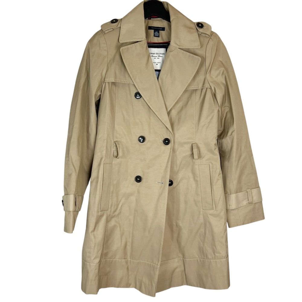 EUC Tommy Hilfiger Double Breasted Belted Trench Coat in Sand